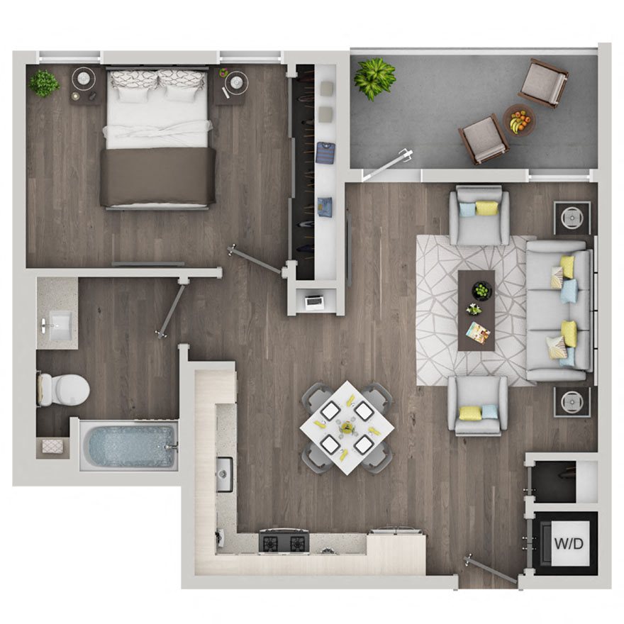 One bedroom floor plan at nVe at Fairfax